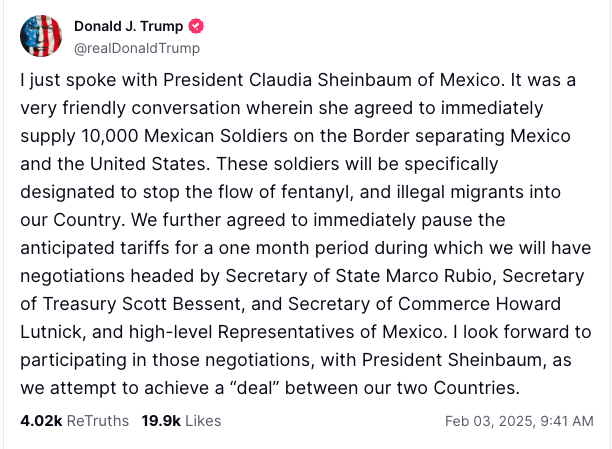Trump post on truth social. 